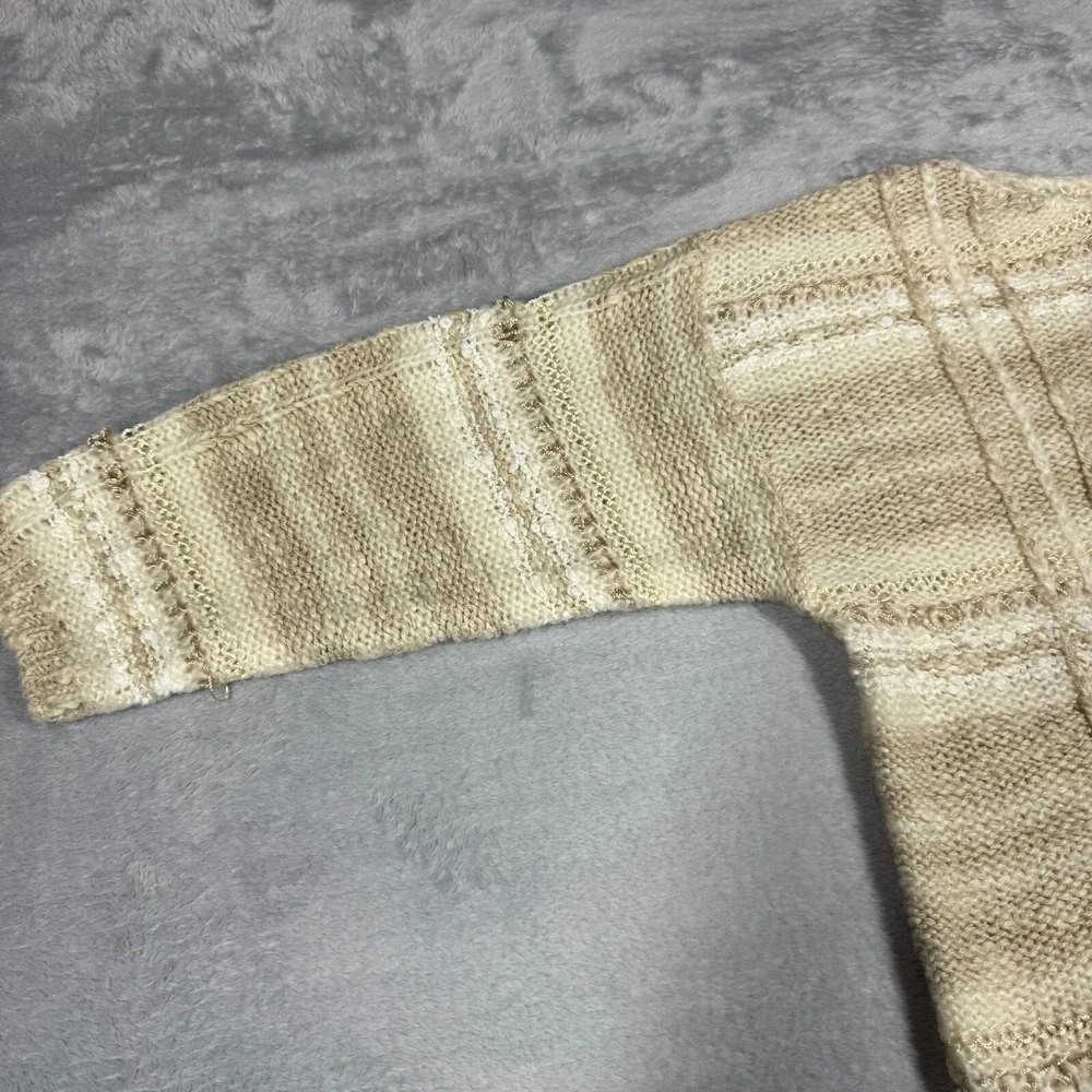 Vintage Beldoch Popper Sweater Women L Beige Cozy Textured Plaid Knit 80s - Picture 13 of 16